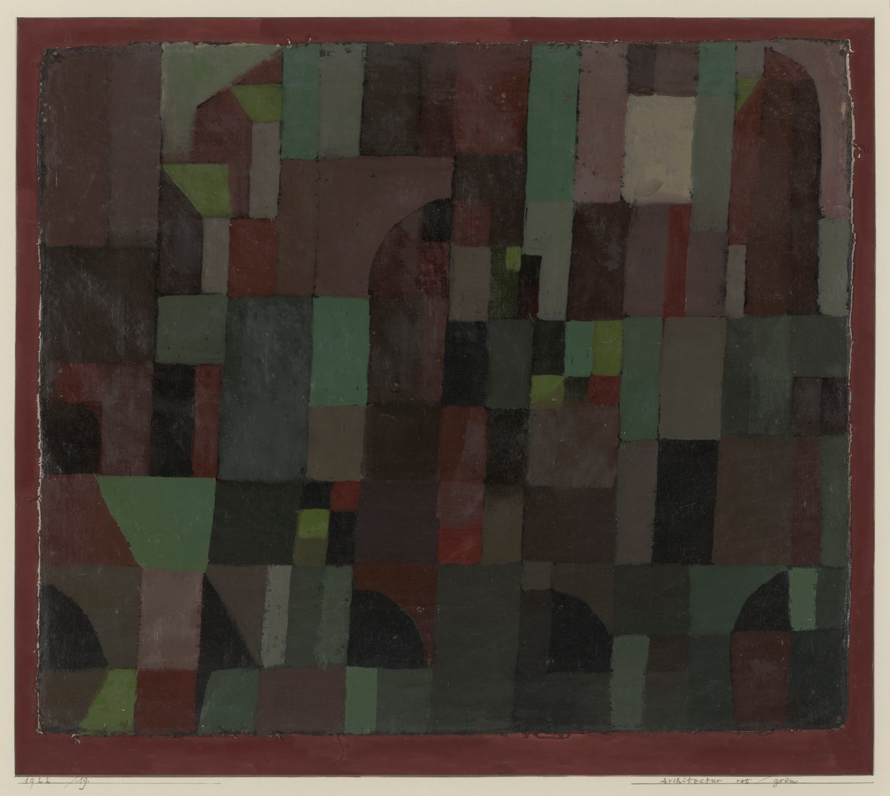 Piros/zöld építészet (sárga/lila átmenet) alkotó: Paul Klee