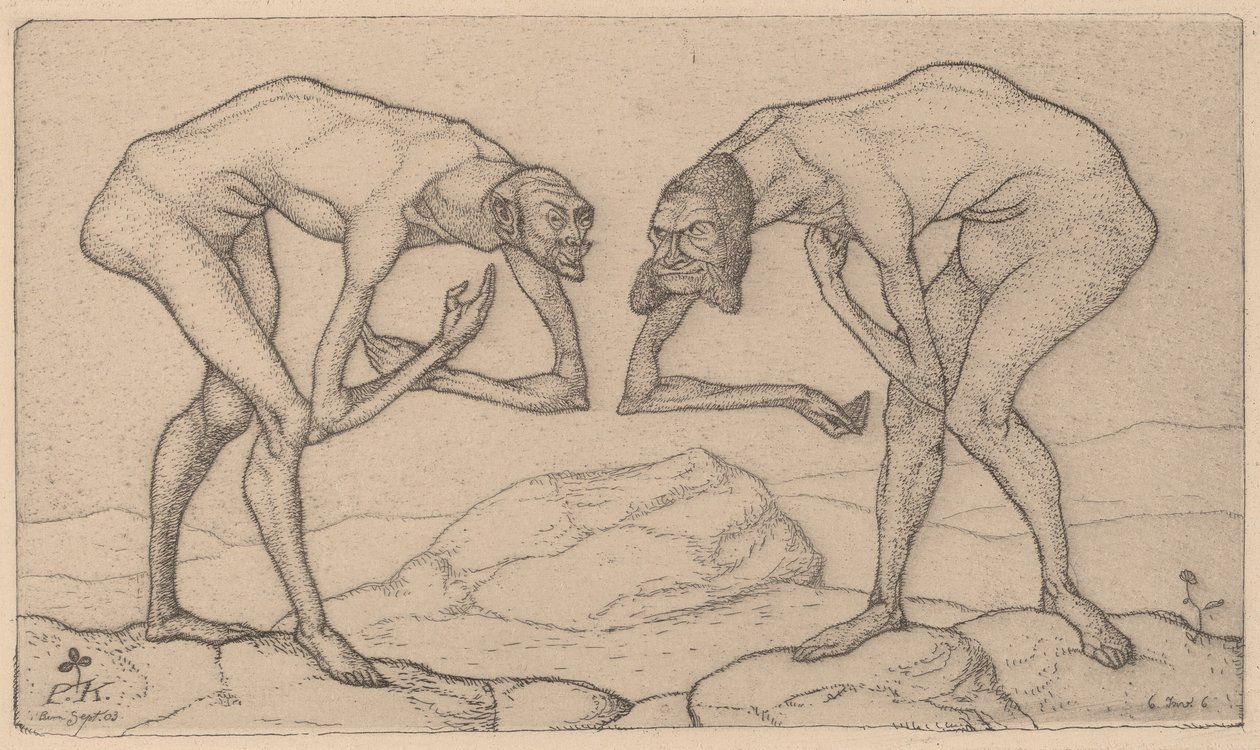 Két férfi, feltételezve, hogy magasabb pozícióban vannak, találkozik a Two Men Meet... című filmmel, 1903. alkotó: Paul Klee