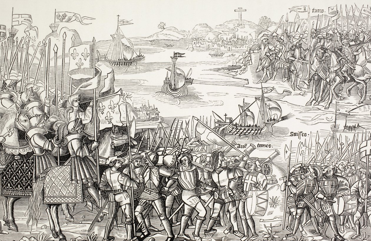 Az egyiptomi Damietta városában 1249-ben, a hetedik keresztes hadjárat idején partra szálló keresztesek. alkotó: Paul Lacroix