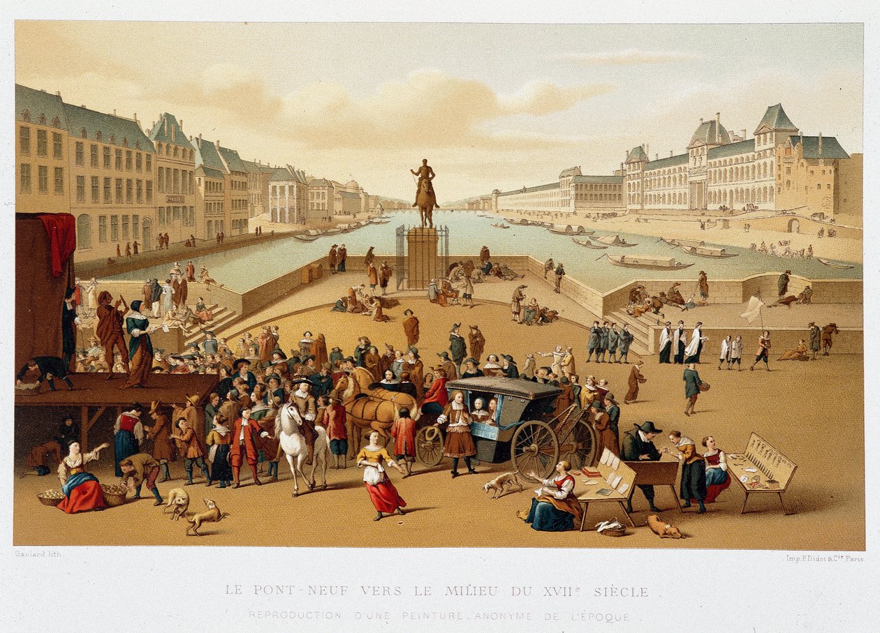 Le Pont Neuf a 17. század közepe felé, „” 17. század – Intézmények: használati szokások és jelmezek, Franciaország 1590-1700”, Paul Lacroix alkotó: Paul Lacroix