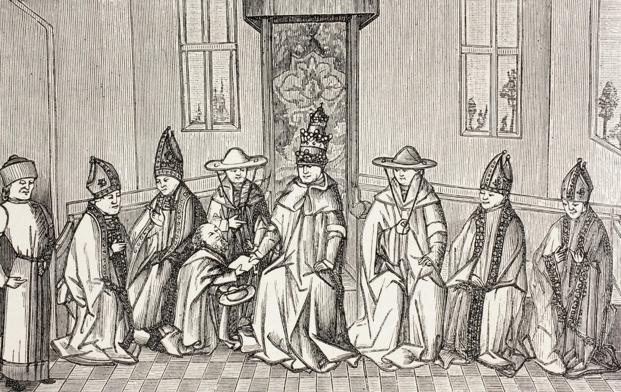 Péter a remete, amint átadja Simeon, Jeruzsálem pátriárkájának üzenetét Ii. Urban pápának. alkotó: Paul Lacroix