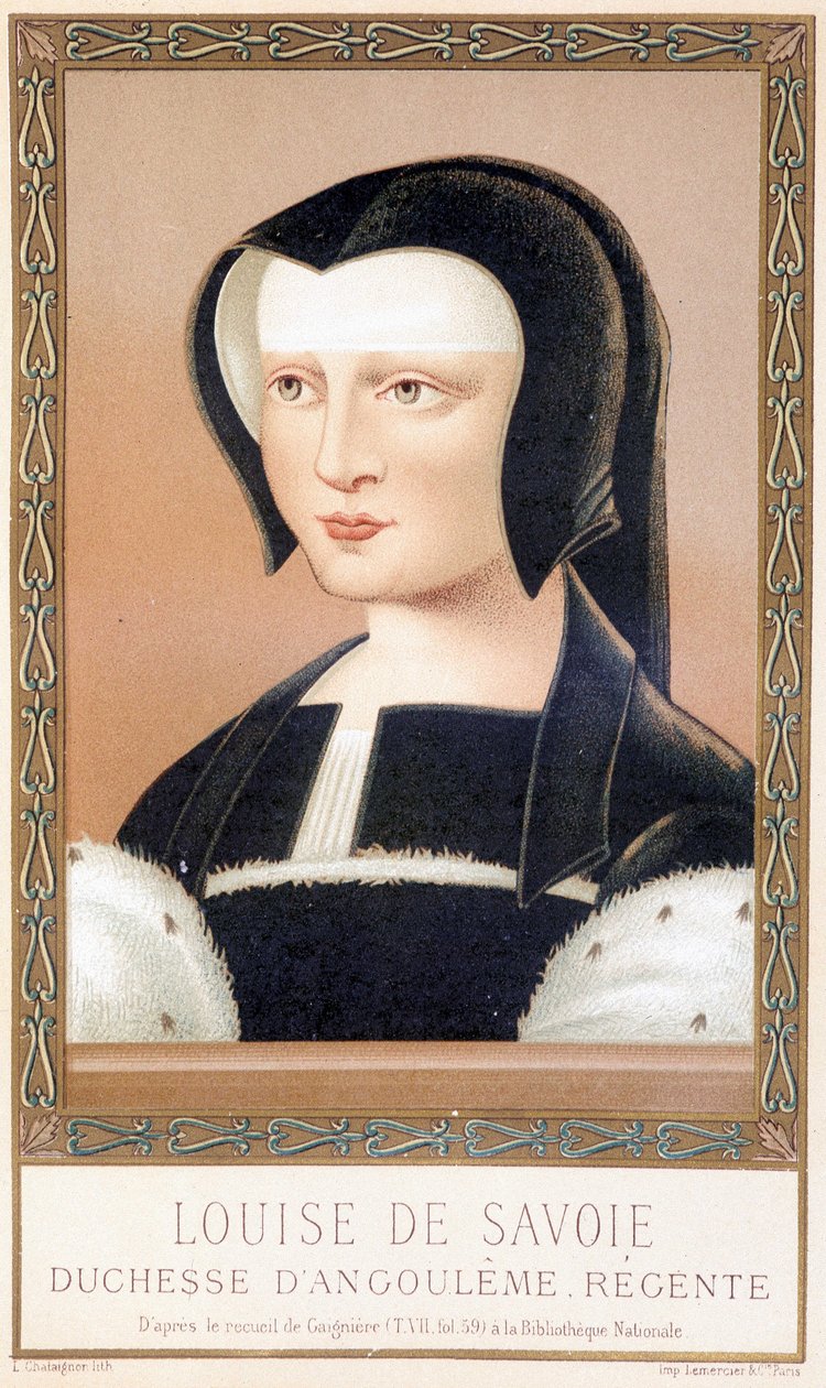 Savoyai Lujza (1476-1531), Angouleme hercegnőjének és Franciaország régensének portréja. Paul Lacroix kromolitográfiája: „XII. Lajos és Anne de Bretagne”, szerk. Georges Hurtrel alkotó: Paul Lacroix