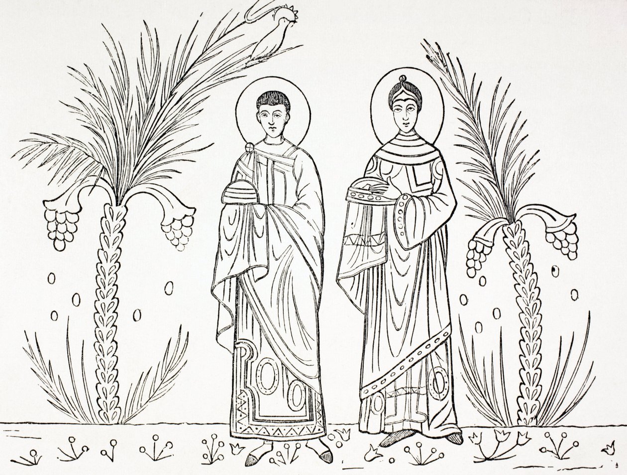 Szent Cecília és férje, Valerianus. A római Szent Cecília templomban őrzött 3. vagy 4. századi mozaik után. alkotó: Paul Lacroix