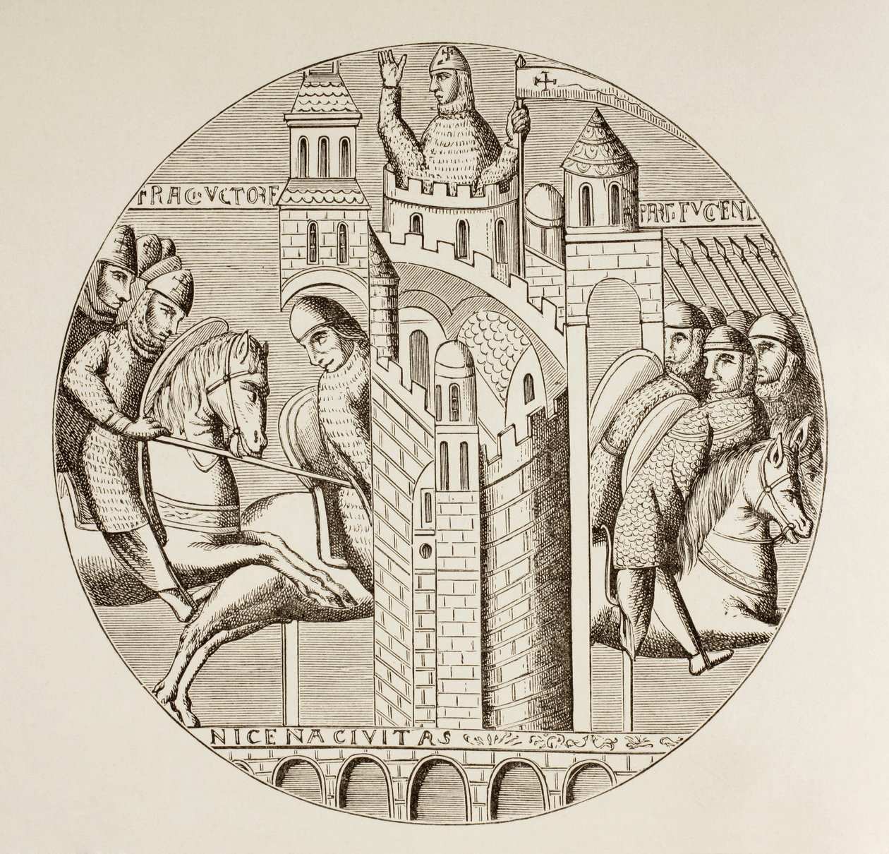 A törökországi Nicaea elfoglalása a keresztesek által 1097-ben. A Szent Denis apátság templomának ablaka után, amely mára elpusztult. alkotó: Paul Lacroix