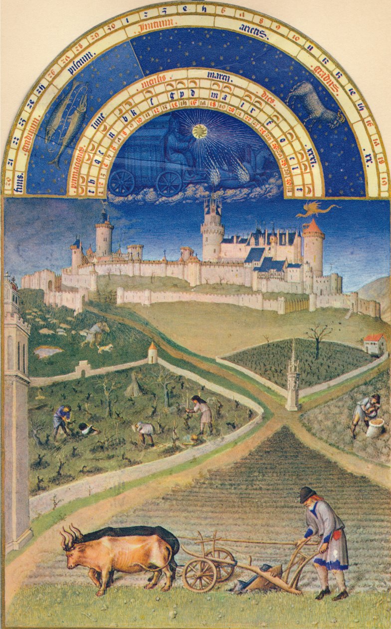 Március – a Château de Lusignan, 15. század, 1939 alkotó: Paul Limbourg