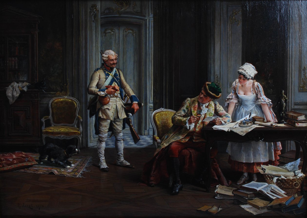 Le Billet de Logement. Olaj, tábla, szignálva és dátumozva P Jazet 1879 alkotó: Paul Léon Jazet