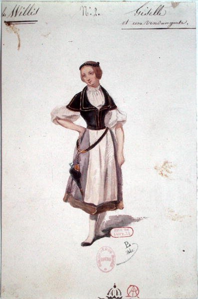 Jelmezterv Adolphe Adam (1803-56) "Giselle" című balettjéhez 1841 (akvarell, papír) alkotó: Paul Lormier