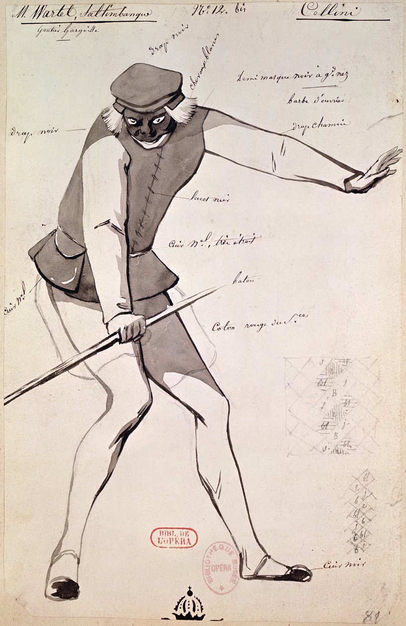 Jelmezterv egy akrobatához a „Benvenuto Cellini”-ben, Hector Berlioz (1803-69), 1838 (toll és tinta, mosás papíron) alkotó: Paul Lormier