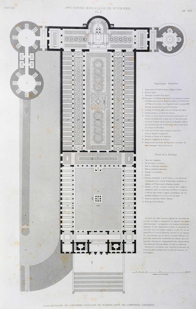 Konstantin császár által épített régi bazilika restaurált elrendezése, metszet a Vatikánból és a Szent Péter-bazilikából alkotó: Paul Marie Letarouilly