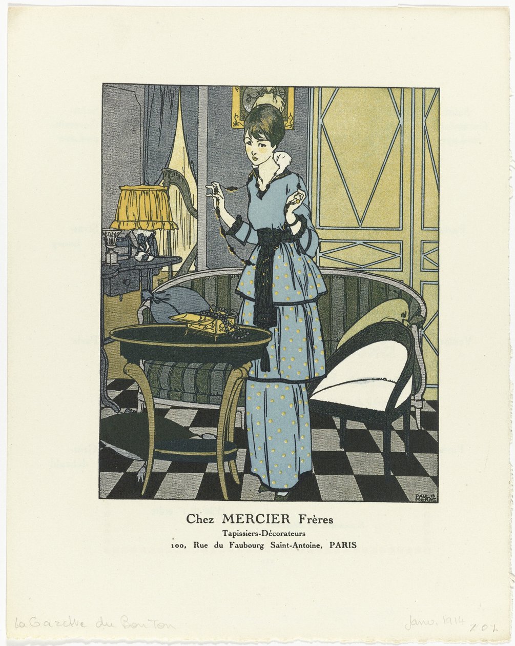 Gazette du Bon Ton, 1914 - 1. sz.: Chez MERCIER Frères / Kárpitosok - Lakberendezők (cím a tárgyon) alkotó: Paul Méras