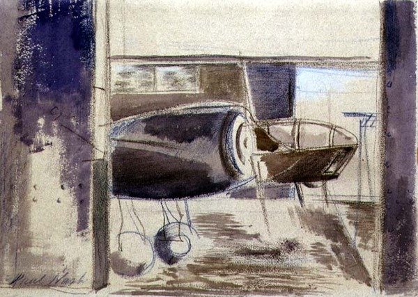 Hosszú orrú Blenheim (kréta és akvarell papíron) alkotó: Paul Nash