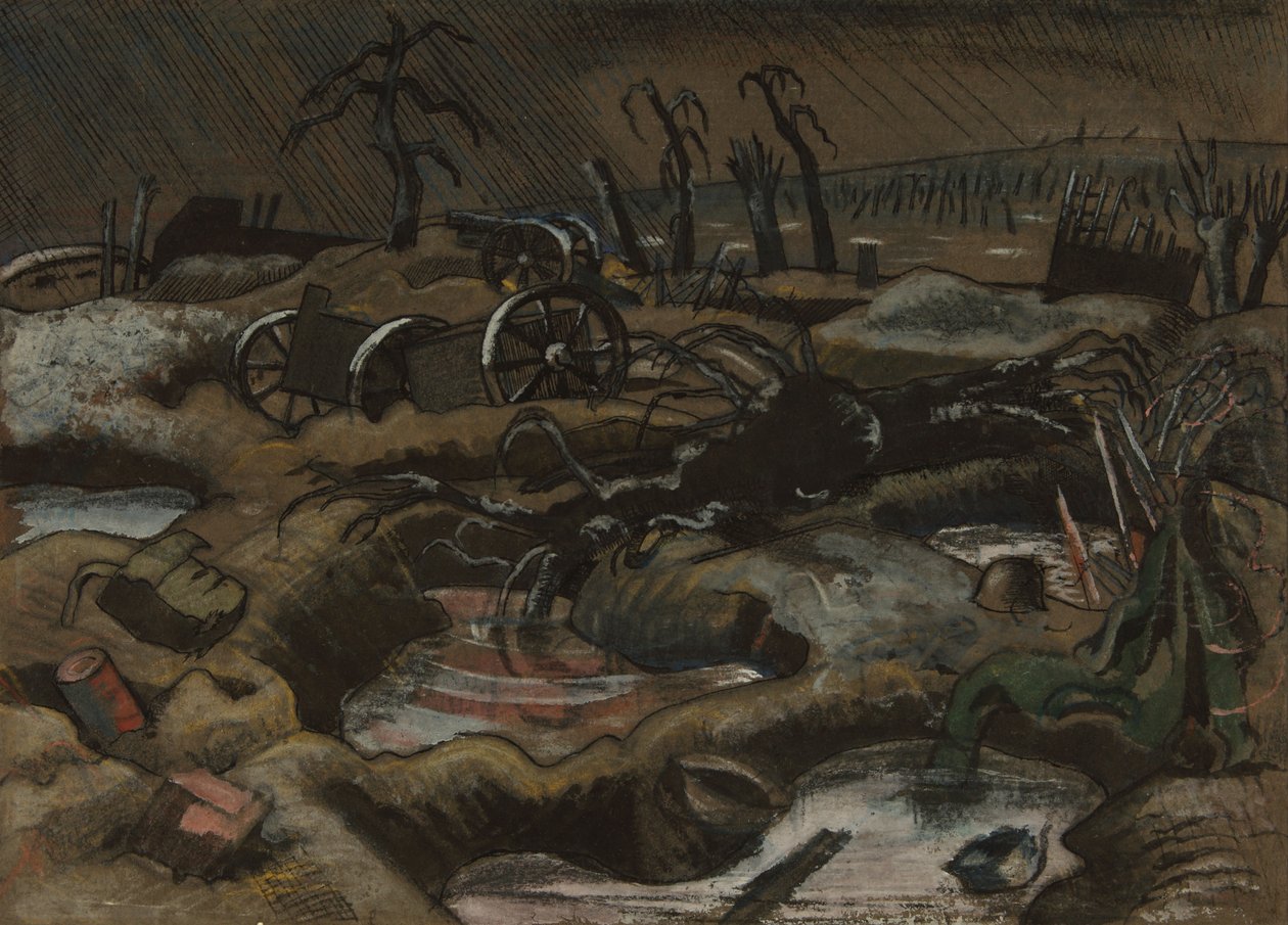 Passchendaele mezője, 1917 körül (toll és tinta akvarellel papíron) alkotó: Paul Nash