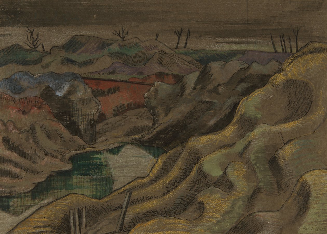 A táj: 60. domb, 1917 körül (tinta és akvarell papíron) alkotó: Paul Nash