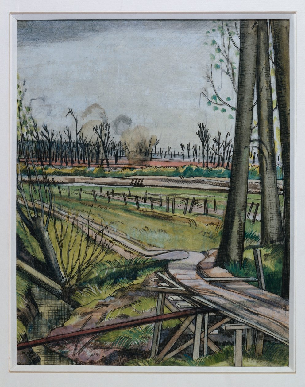 The Ridge, Wytschaete (akvarell, toll és fekete tinta és színes kréta) alkotó: Paul Nash