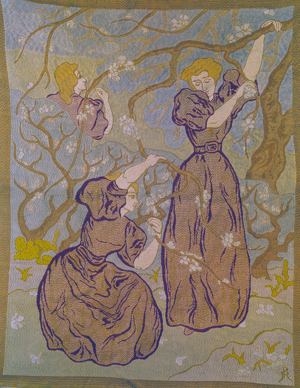 Két nő egy fa alatt virágzó kárpit Paul Ranson (1864-1909) XX. századi kollekciója, Michel Ranson alkotó: Paul Elie Ranson