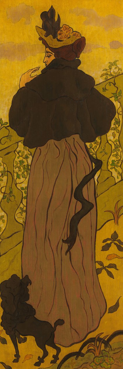 Nő áll egy korlát mellett egy uszkárral, kb. 1895. alkotó: Paul Elie Ranson