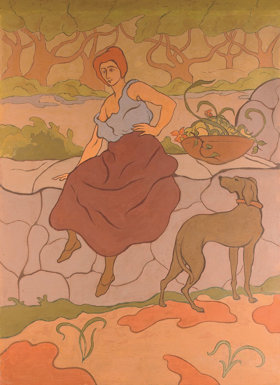 Nő és kutya nyakörvvel; Nő kutyával, nyakláncot viselő, 1894-1895 körül alkotó: Paul Elie Ranson