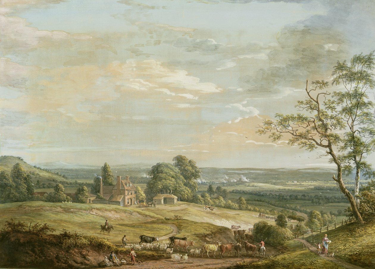 Távoli kilátás Maidstone-ra, a Lower Bell Innből, Boxley Hillben (guache papíron) alkotó: Paul Sandby