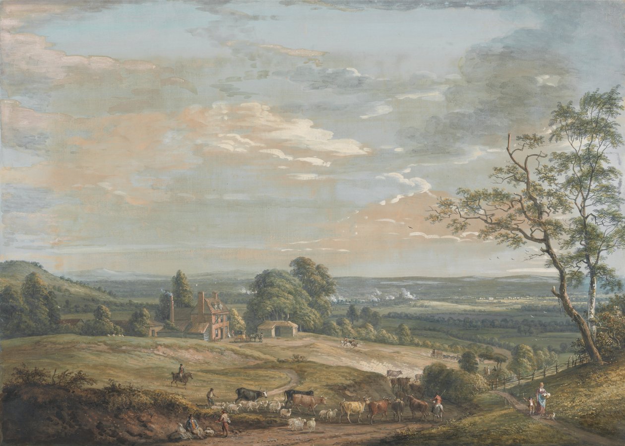 Távoli kilátás Maidstone-ra, a Lower Bell Innből, Boxley Hillből alkotó: Paul Sandby
