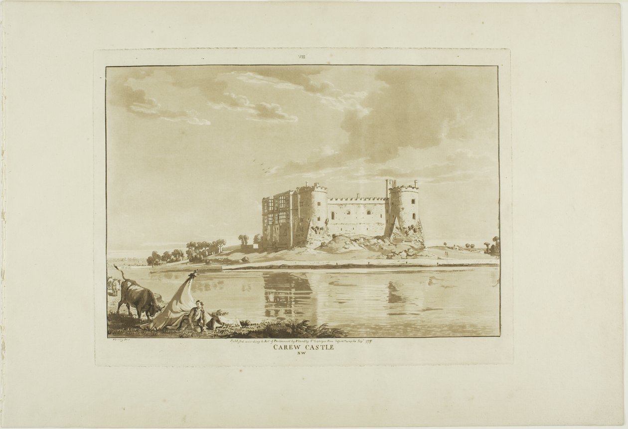 Carew Castle, nyolcadik lemez a Tizenkét walesi kilátásból alkotó: Paul Sandby