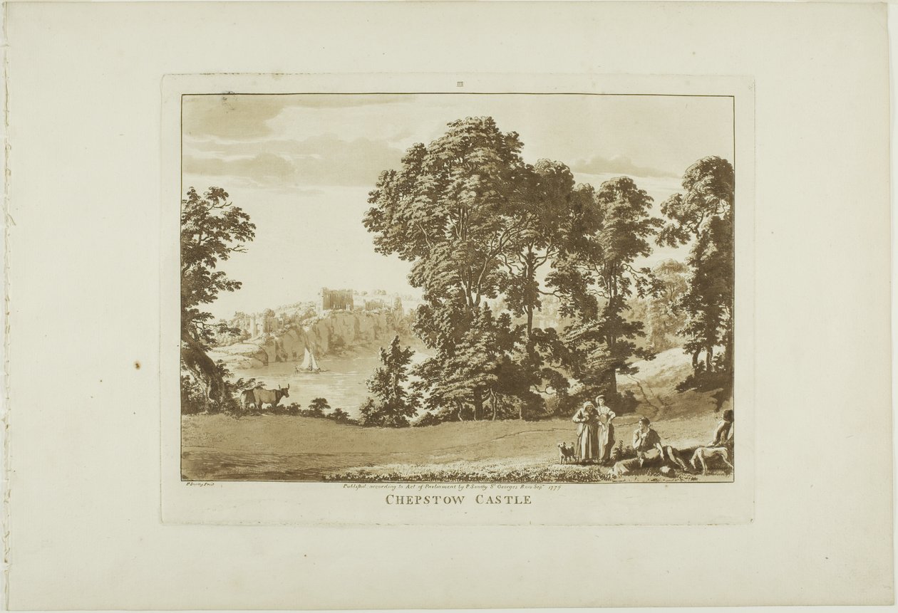 Chepstow kastély, negyedik tányér a Tizenkét nézet Walesben című kötetből alkotó: Paul Sandby