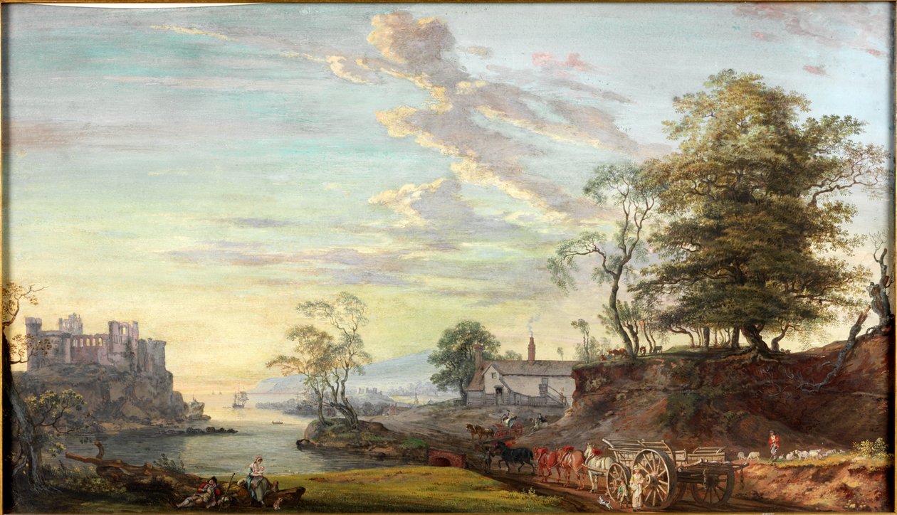 Táj kastélyral az öbölben, 1769-1795 körül (akvarell és gouache) alkotó: Paul Sandby