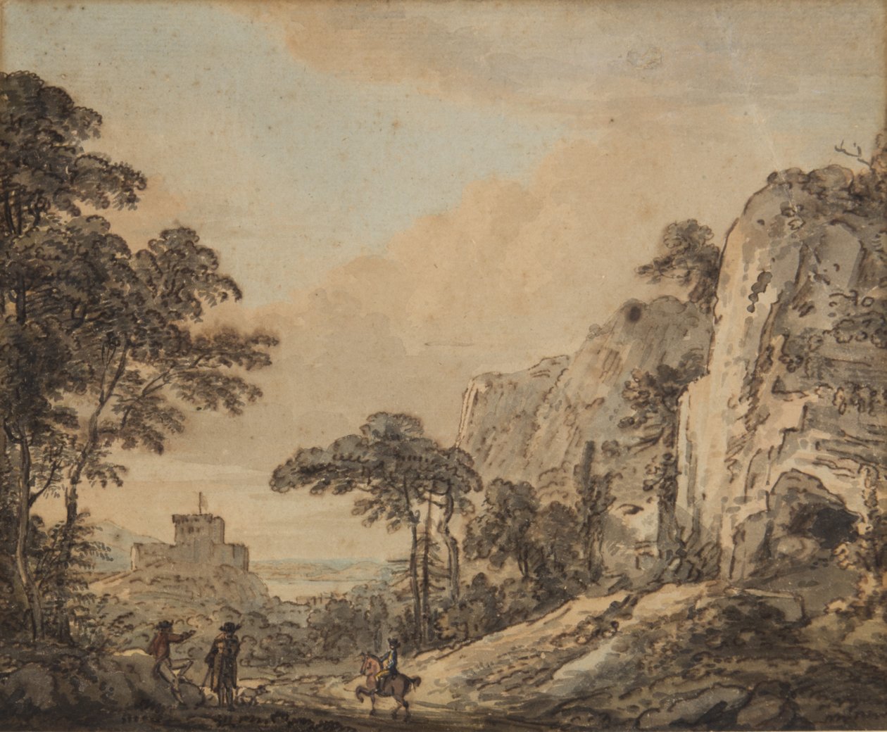 Táj lovassal (toll, tinta, ecset és WC papíron) alkotó: Paul Sandby
