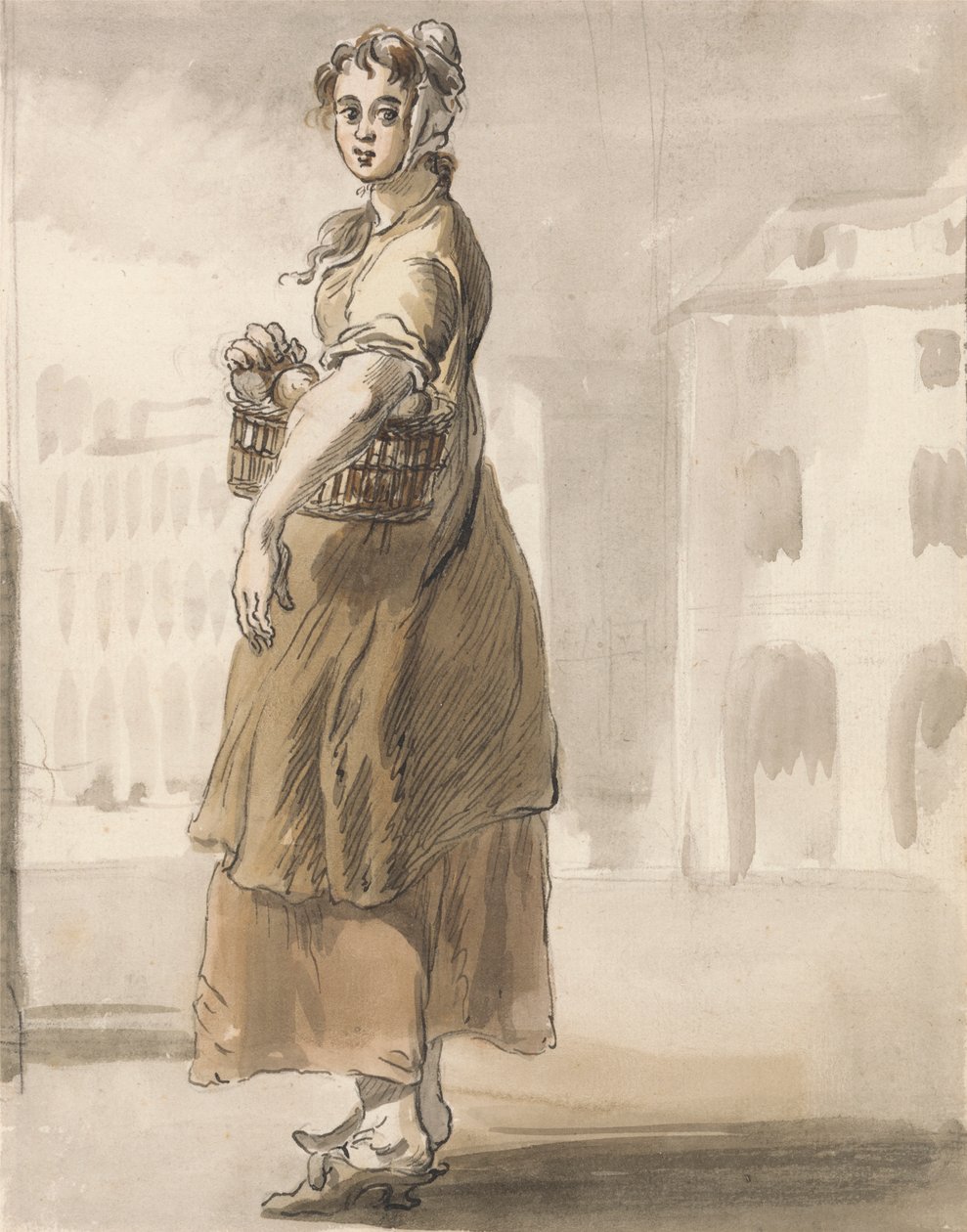 London Cries: A Girl with a Basket of Oranges alkotó: Paul Sandby