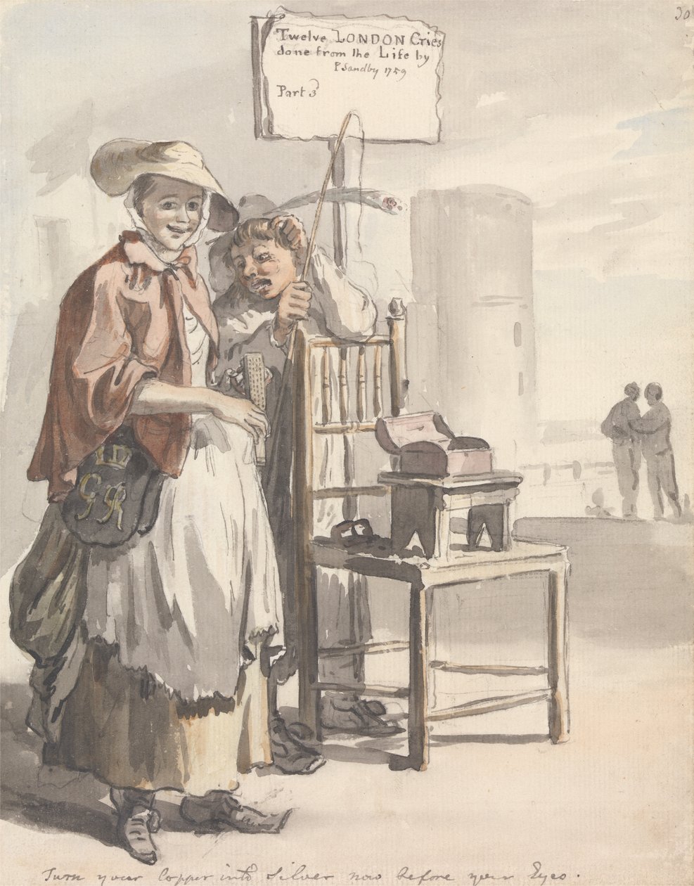 London Cries: „Változtasd ezüstté a rézedet most a szemed előtt” (címlaptervezés) alkotó: Paul Sandby