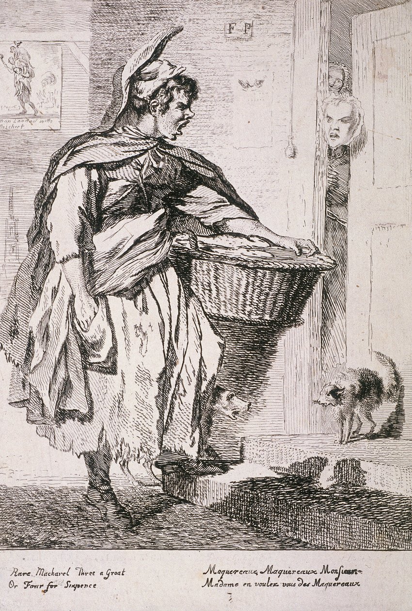 Makrélaárus, Cries of London, 1760 alkotó: Paul Sandby