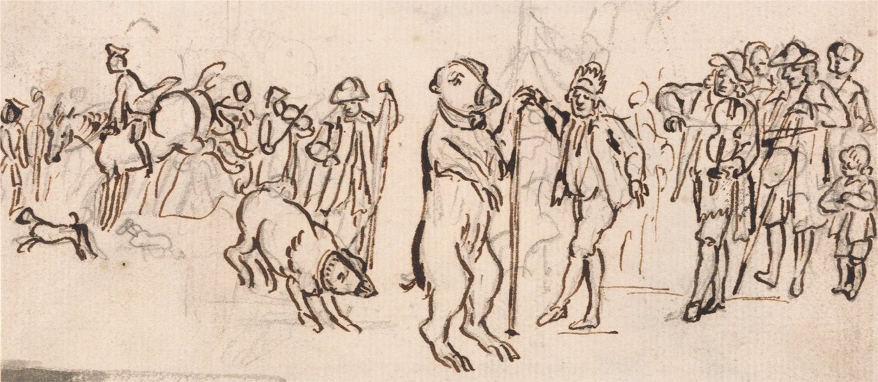 Zenészek és egy fellépő medve alkotó: Paul Sandby