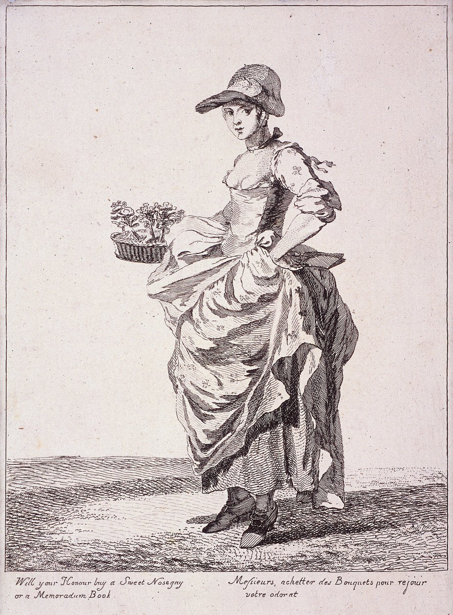 Nosegay és memokönyv-árus, Cries of London, 1760 alkotó: Paul Sandby