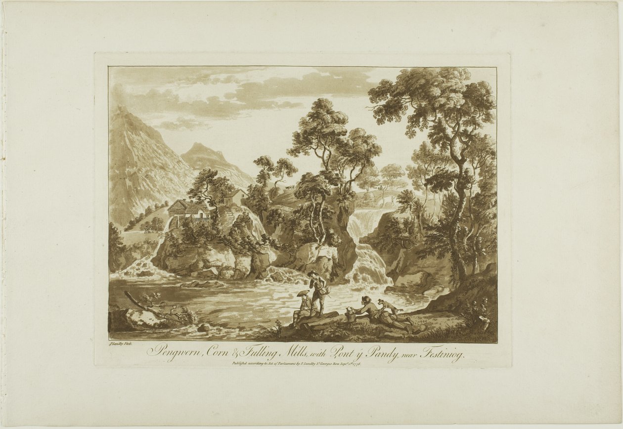 Pengeran Corn és Fulling Mills, Pont y Pandyvel, Ffestiniog közelében alkotó: Paul Sandby