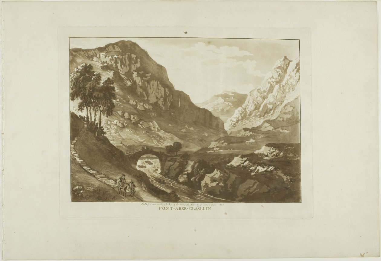 Pont-Aber-Glassin, a Tizenkét walesi látkép hetedik táblája alkotó: Paul Sandby