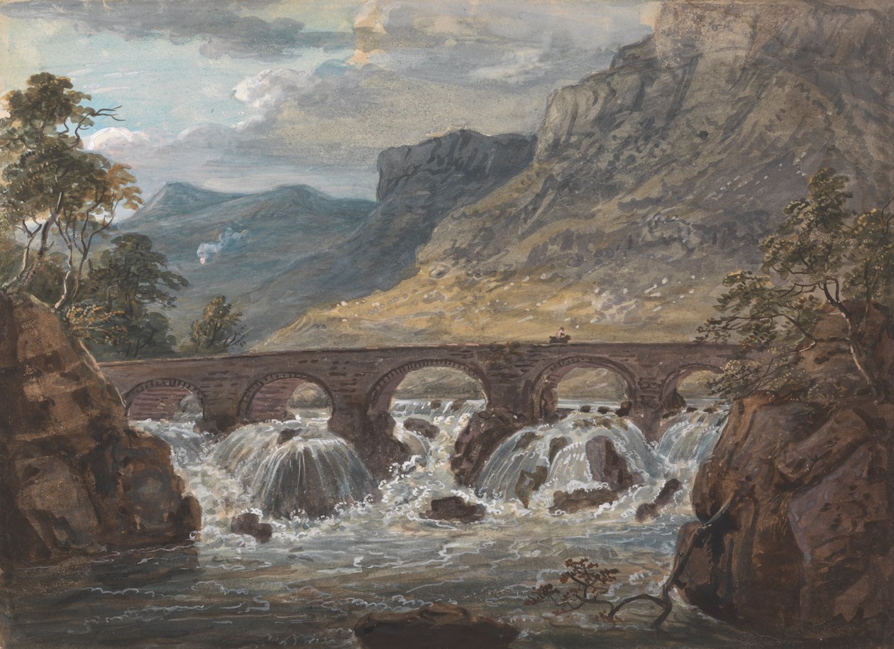 Pont-y-Pier Llanroost közelében, Denbighshire államban alkotó: Paul Sandby