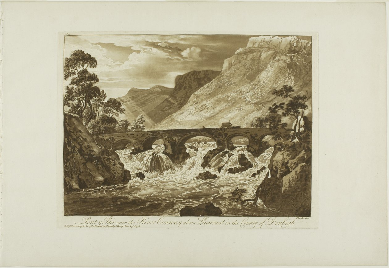 Pont y Pair a Conway folyó felett, Llanrwst felett, Denbigh megyében alkotó: Paul Sandby