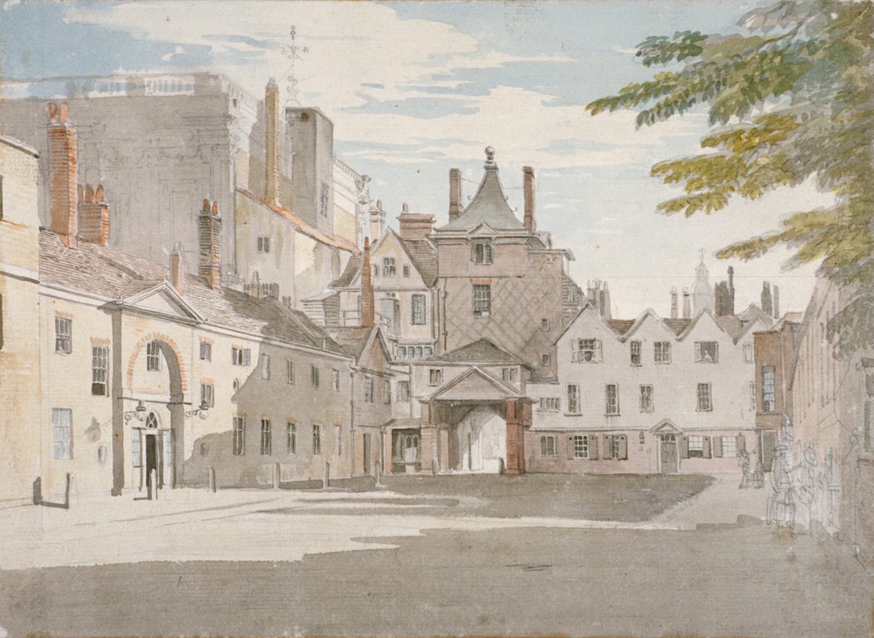 Scotland Yard a bankettház egy részével, Whitehall, Westminster, London, c1776 alkotó: Paul Sandby