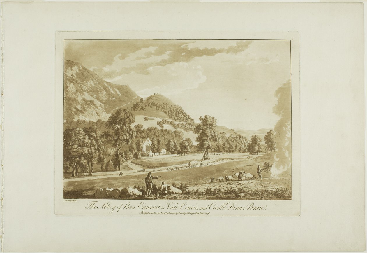 Llan Egnerst vagy Vale Crucis apátsága és Dinas Bran kastélya alkotó: Paul Sandby