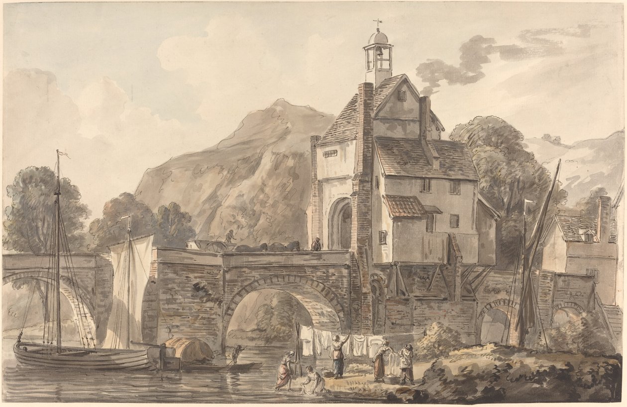 A híd Bridgnorthban, Shropshire-ben alkotó: Paul Sandby