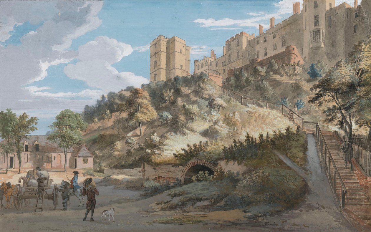 A száz lépcső és a Winchester-torony, Windsori kastély, Berkshire alkotó: Paul Sandby