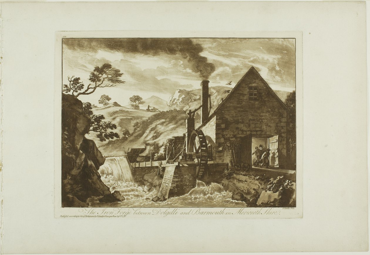 Az Iron Forge Dolgelli és Barmouth között Merioneth Shire-ben alkotó: Paul Sandby