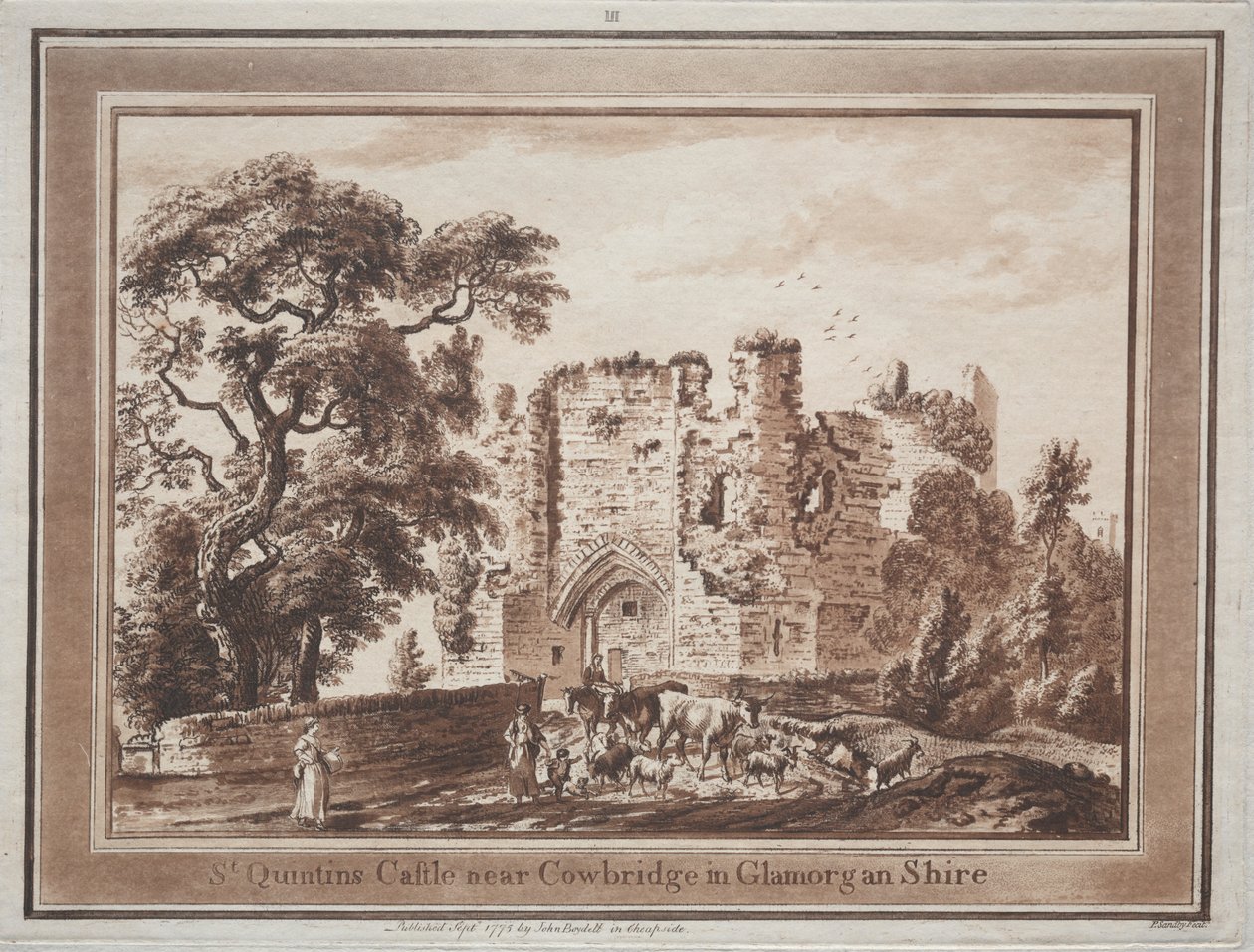 Tizenkét kilátás Dél-Walesben: St. Quintins kastély a Glamorganshire-i Cowbridge közelében, 1775. alkotó: Paul Sandby