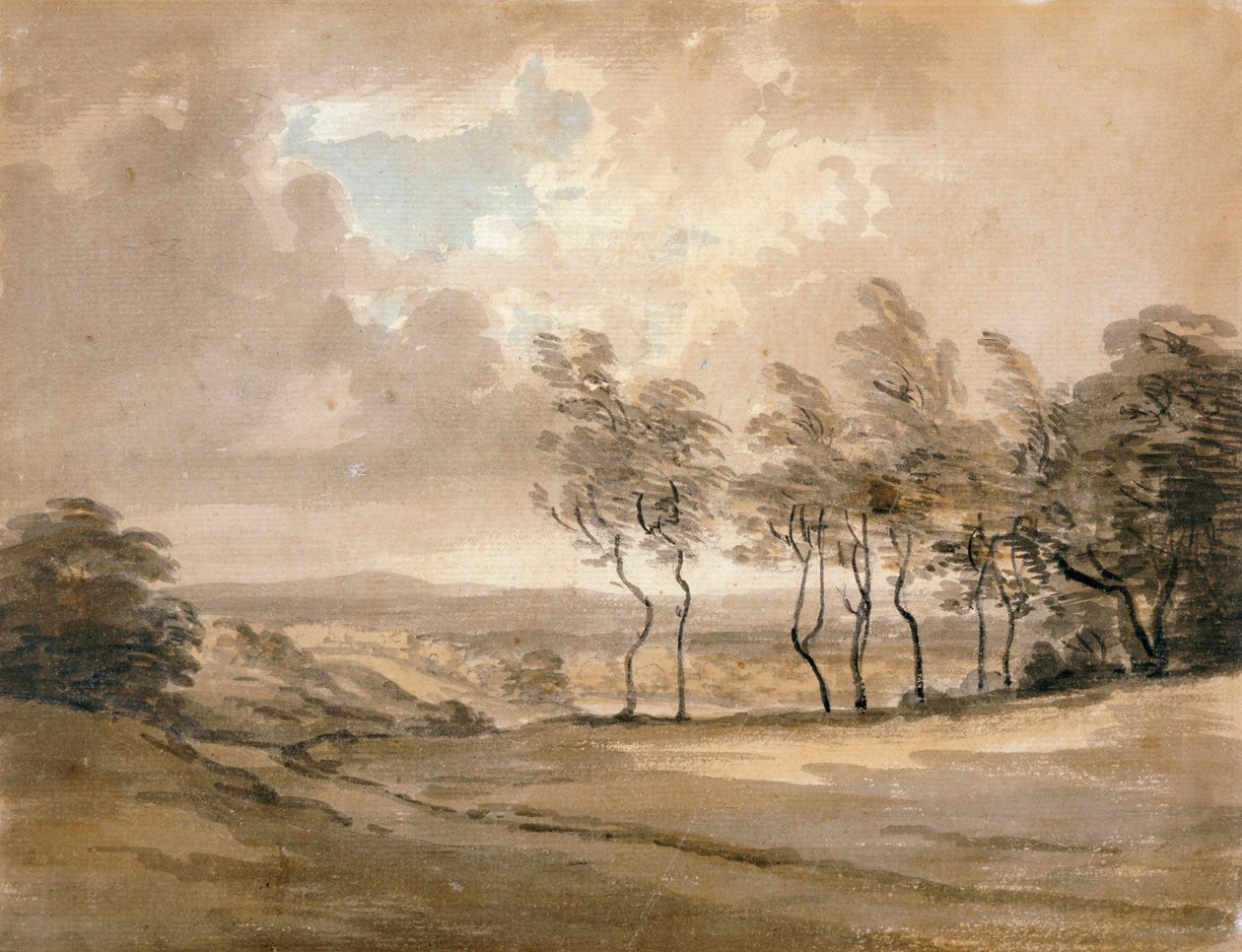 Hampstead Heath kilátása (akvarell papíron) alkotó: Paul Sandby