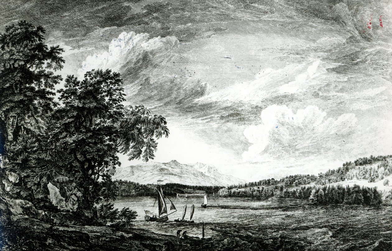 Kilátás a Hudson-folyóra, Pakepseyre alkotó: Paul Sandby