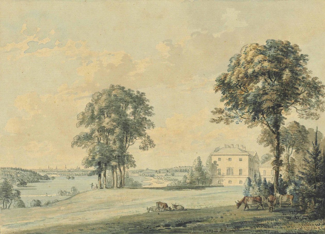 Kilátás a Nuneham House-ra, Nuneham Courtenayre, Oxford tornyaira azon túl alkotó: Paul Sandby