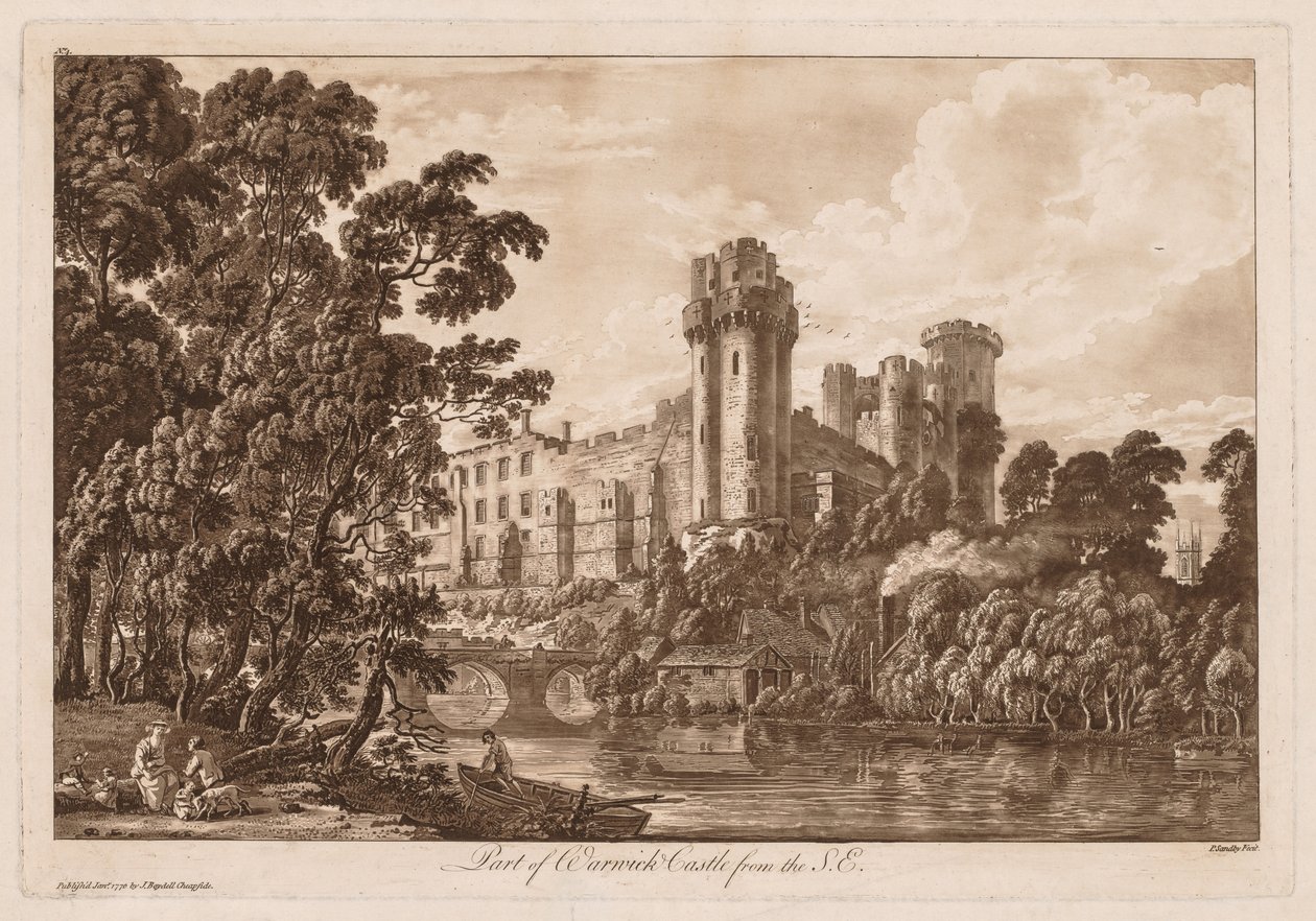 Kilátás a Warwick-kastélyra: A Warwick-kastély része délkeletről, 1776. alkotó: Paul Sandby
