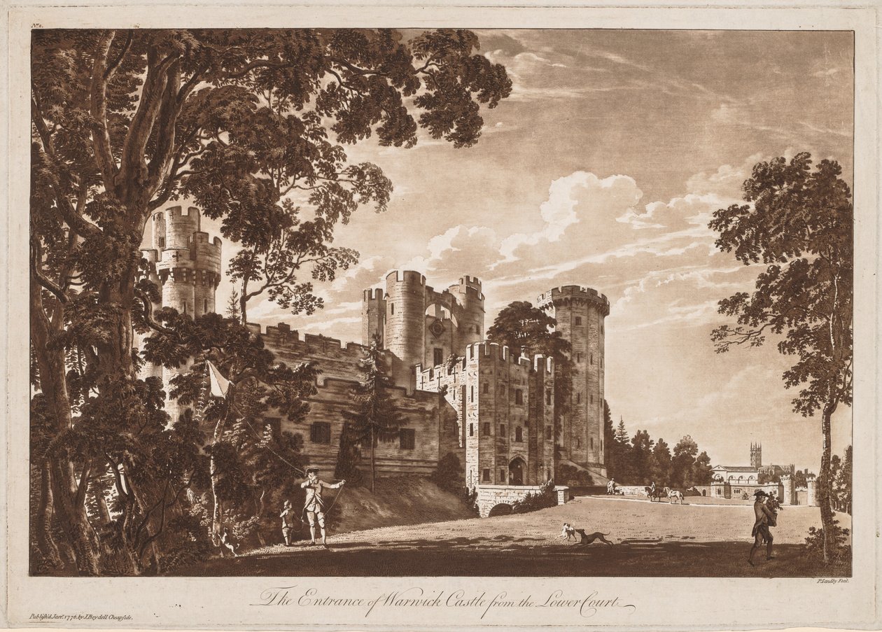 Kilátás a Warwick-kastélyra: A Warwick-kastély bejárata az alsó udvarból, 1776. alkotó: Paul Sandby