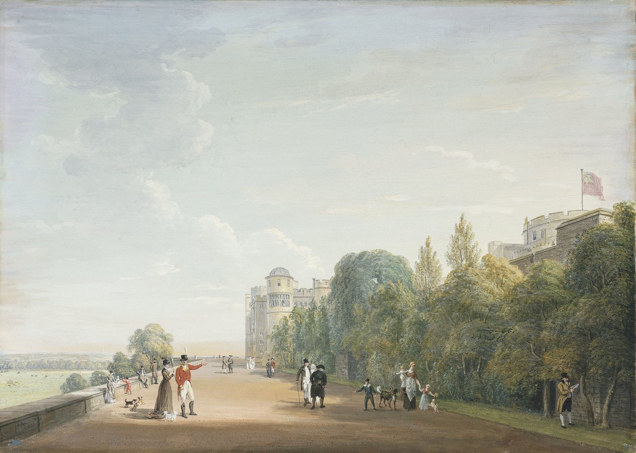 Windsori kastély: az északi terasz keletre nézve, elegáns figurákkal, 1803 alkotó: Paul Sandby