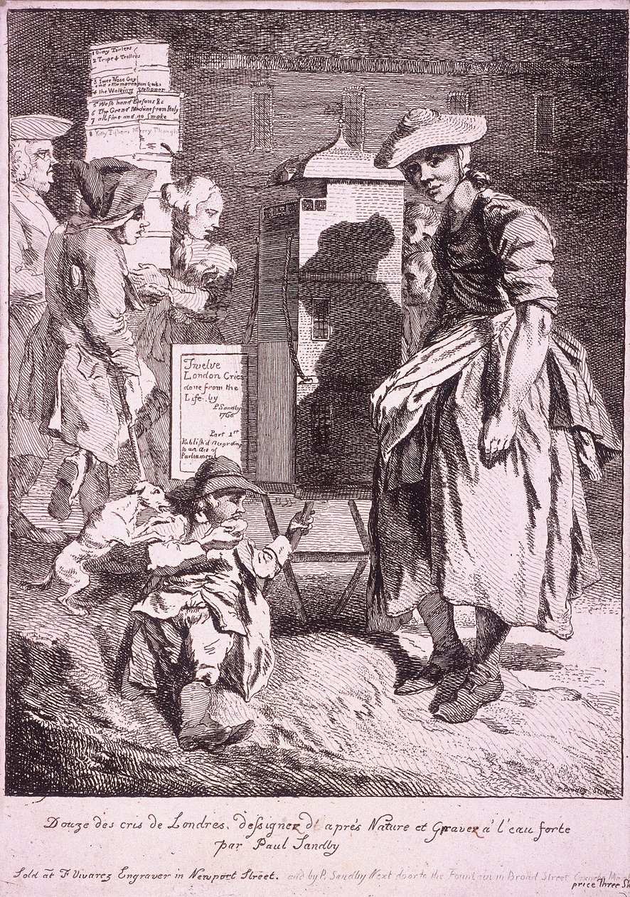 Nő egy ritka műsorral, Cries of London, 1760 alkotó: Paul Sandby