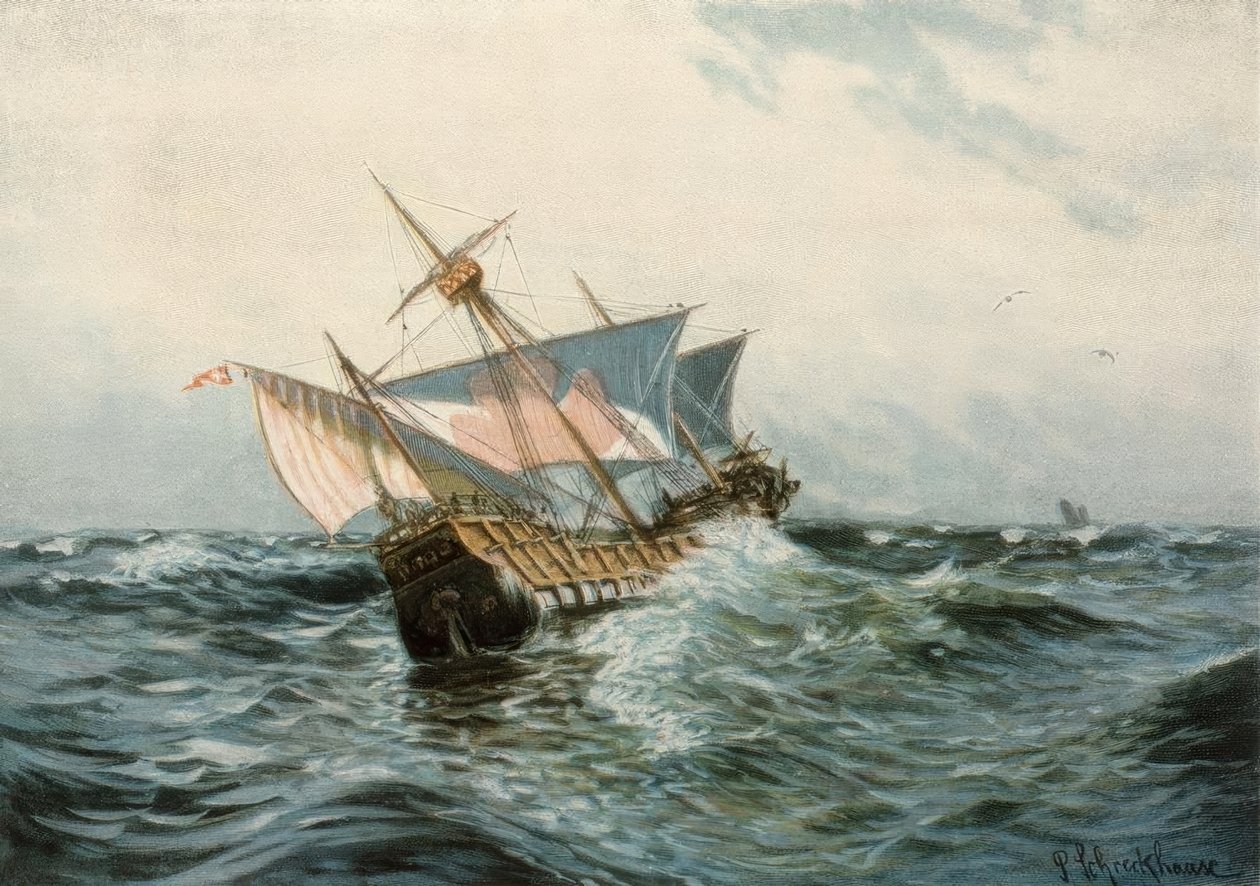 Columbus Mikulás hajója. Maria viharos időben alkotó: Paul Schreckhaase